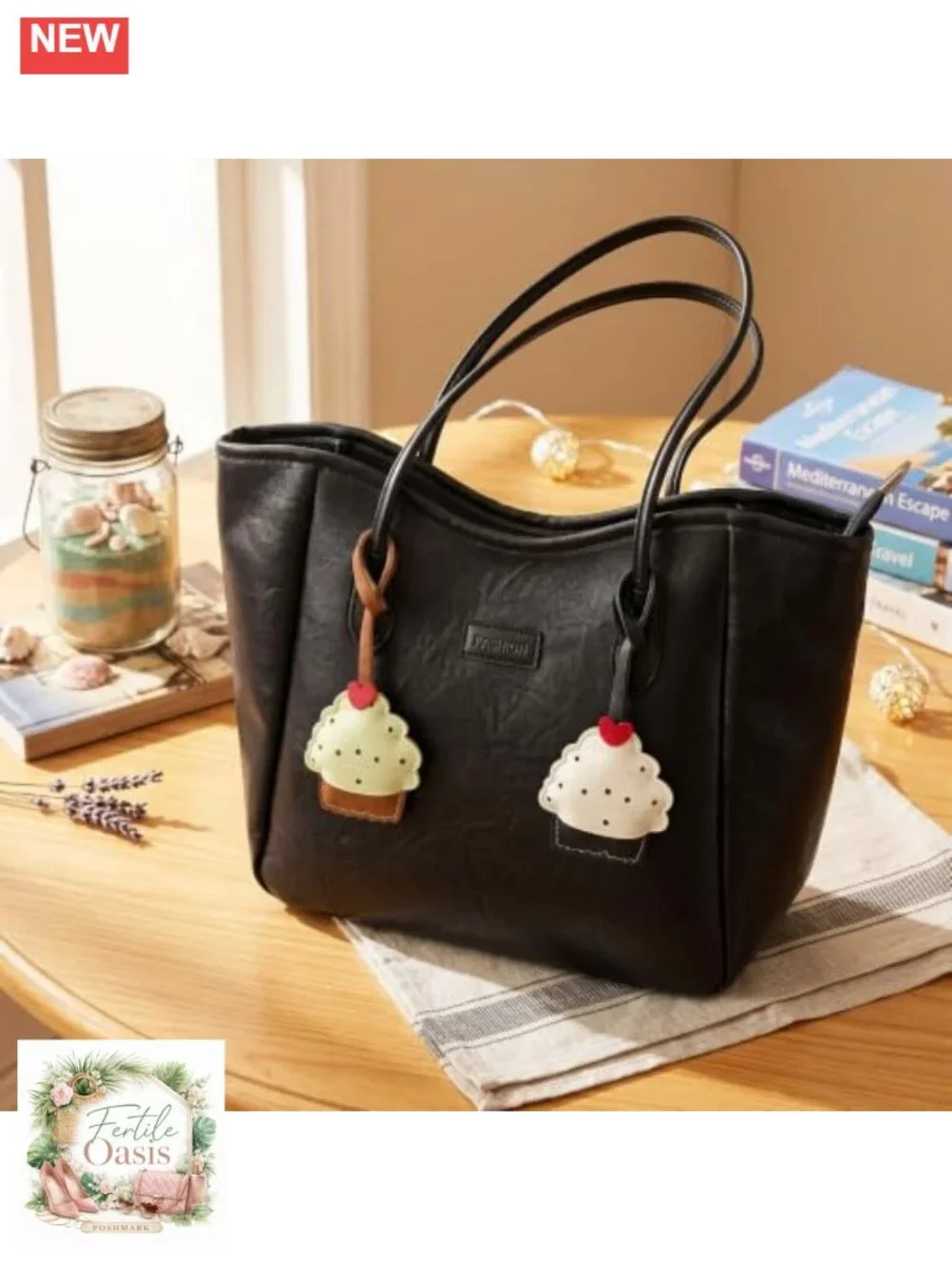 Ice Cream Cake Bag Charm Faux Leather Keychain Purse Decoration